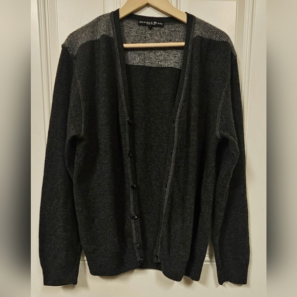 Italy wool blend gray V-neck Button front Academia Office Women cardigan size L - Picture 5 of 9